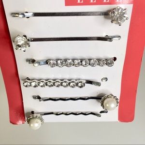 ELLE Silver Set of 6 Rhinestone Bobby Pins Formal Hair